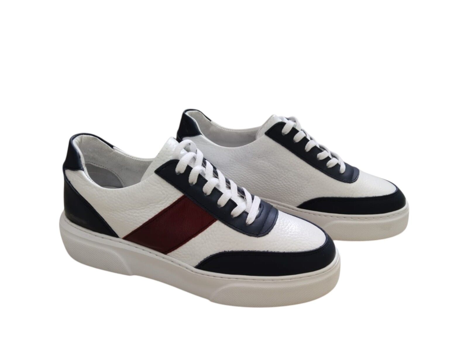 Hakiki Deri Erkek Beyaz Bordo Casual Spor Ayakkabı